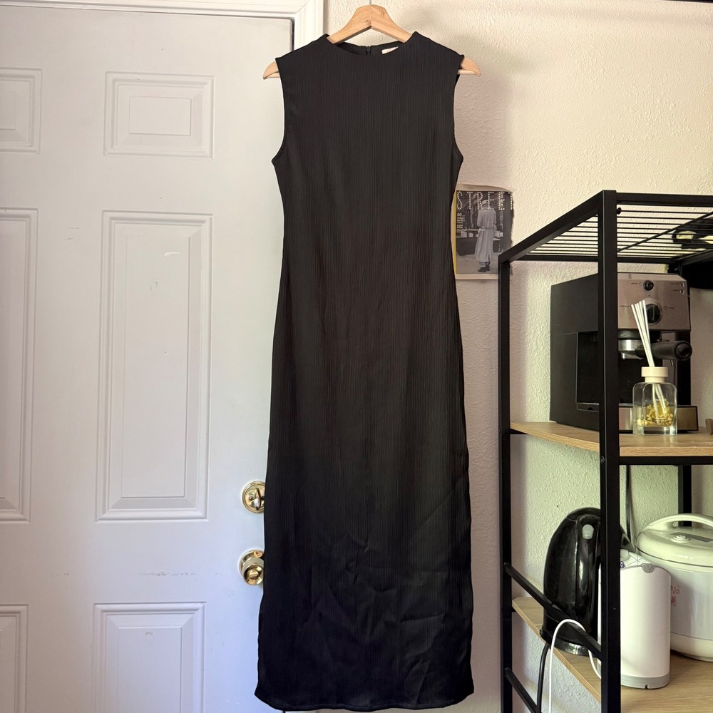 CAMILA COELHO black textured crew neck sleeveless midi maxi dress
